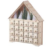 Calendrier de l'avent de Noël avec 24 tiroirs Calendrier l'Avent en bois blanc avec arbre Noël et lumières LED Décorations pour adultes Kids Home Countdown