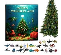 Calendrier de l'Avent de Noël avec animaux marins - Calendrier de compte à rebours de 24 jours avec décorations en acrylique 2D - Pendentif vie marine - Pour arbre, mur, porte, maison de vacances