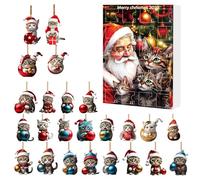 Calendrier de l'Avent de Noël avec chat mignon en acrylique pour décoration de sapin de Noël surprise (rouge, 26 x 18 cm)