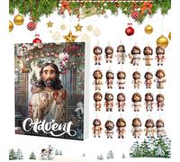 Calendrier de l'Avent de Noël avec Jésus - Décorations chrétiennes en acrylique 2D | Décoration d'arbre de Noël chrétien avec comptage à rebours 24 jours, pour maison murale voiture rétroviseur