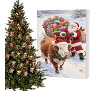 Calendrier de l'Avent de Noël avec vache Highland - 24 décorations de vache en acrylique, ensemble d'ornements festifs 2D, compte à rebours des jours fériés, décoration murale pour porte, chambre à