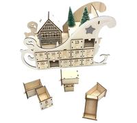 Calendrier de l'avent de Noël Calendrier à rebours en forme traîneau en bois avec arbre Noël et 24 tiroirs vides, vacances pour adultes pour enfants décoration, bûche