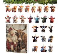 Calendrier de l'Avent de Noël,Calendrier de l'Avent de Noël 2024 - Compte à rebours de de 24 jours avec une jolie vache des Highlands | Ornements de en vrac, calendrier du compte à rebours d