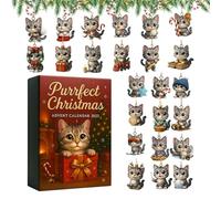 Calendrier de l'Avent de Noël, compte à rebours - Cadeaux 2D en acrylique pour la période de l'Avent - Compte à rebours de Noël de 24 jours avec chatons - Décoration d'arbre - Pour famille
