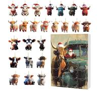 Calendrier de l'Avent de Noël de 24 jours de boeuf des Highlands | Calendrier de compte à rebours de Noël 24 jours | Pendentif animal en acrylique 2D pour et adultes comme cadeau de fête