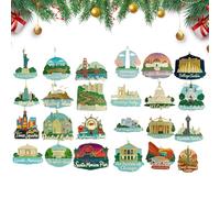 Calendrier de l'Avent de Noël - Décor Domestique 2D Plat Des Monuments - Compte à Rebours de Noël de 24 Jours avec Pendentifs | Pour Fetes D Anniversaire Vacances Salon Chambre Cuisine