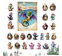 Calendrier de l'Avent de Noël | Décoration de maison de dinosaures 2D - Décorations de Noël drôles de figurines de dragon 2025 - Pour arbre, fenêtre, voiture, bureau, couronnes enfants