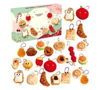 Calendrier de l'Avent de Noël - Décoration en peluche sur le thème du | Calendrier de l'Avent de Noël - Lot de 24 jours en peluche sur le thème du pain pour décoration de sapin de Noël à suspendre
