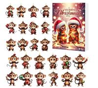 Calendrier de l'Avent de Noël en acrylique 2D singes à collectionner | Compte à rebours de 24 jours jusqu'à Noël pour rebord de fenêtre, cheminée, bureau, voiture, sac à dos, fête de Noël et fête