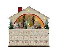 Calendrier de l'Avent de Noël en bois naturel avec éclairage LED - Alimentation par piles - Décoration d'intérieur - Fonctionne avec des piles