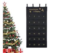 Calendrier de l'Avent de Noël en Tissu à Suspendre, Calendrier de Noël, avec 24 Poches, pour Décoration de Noël (Black)