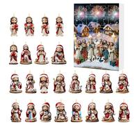 Calendrier de l'Avent de Noël Jésus Décorations à Suspendre pour Sapin de Noël, Calendriers de Compte à Rebours 24 Jours Figurines à Collectionner en Acrylique pour Décorations des Fêtes