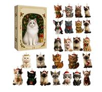 Calendrier de l'Avent de Noël - Motif chat 2D - Pendentif 2025 - 24 jours - Pendentif festif - Compte à rebours - Pour l'intérieur, les branches, la chambre à coucher, l'arbre, l'extérieur, le jardin