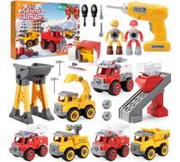 Calendrier de l'Avent de Noël pour garçons, compte à rebours de 24 jours, lot de 6 camions de pompiers et véhicules de construction, kit de construction à monter soi-même avec outils de perçage pour