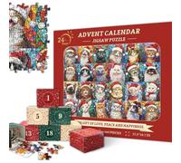 Calendrier de l'Avent de Noël - Puzzle Santa - 24 jours - Compte à rebours de Noël - 1000 pièces - Mini puzzles pour adultes et enfants - Décoration d'intérieur - Cadeau (chat)
