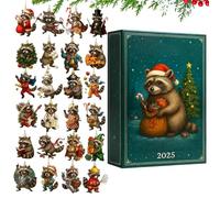 Calendrier De L'Avent De Noël Raton Laveur,Décoration En Acrylique 2D 24 Jours | Calendrier De Compte À Rebours 2025 Ornements Raccoon - Pour Maison Sapin De Noël Voiture Mur Fenêtre Amis