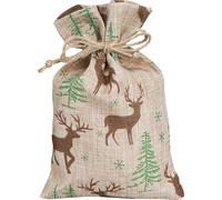 Calendrier de l'Avent de Noël Set de 24 sachets "Cerf brun", 12,5×20cm - Sachet en lin avec motif naturel pour remplissage