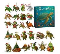 Calendrier de l'Avent de Noël Tortue de Mer - Ensemble déco acrylique 2025, calendrier de compte à rebours de 24 jours, figurines décoratives festives avec motif animal et structure acrylique | Pour