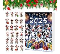 Calendrier De L'avent De Noël Vache 2025-26x18x3cm, Avec 24 Pendentifs Vaches 2d, Décorations Noël Mignonnes, Pour Cadeaux Noëls, Fêtes, Décorations Pour La Maison Et Voiture