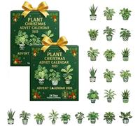 Calendrier de l'Avent de Noël végétal 2025, 24 surprises sur le thème des plantes pour le compte à rebours des fêtes, avec 24 plantes suspendues en 2D de différentes variétés (2pcs)