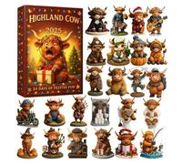 Calendrier de l'Avent de Vaches des Highlands 2025, Pendentifs Figurines de Vaches des Highlands en Acrylique 2D, Décorations à Suspendre pour Sapin de Noël, Amoureux Vache