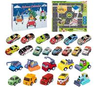 Calendrier de l'Avent de voiture 2026, calendrier compte à rebours pour enfants robuste et anti-impact avec 24 voitures à inertie, jouet Noël pour garçons, filles et tout-petits