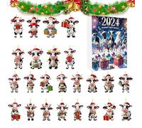 Calendrier de l'Avent décoratif de Noël - Pendentif vache de 24 jours - Calendrier de compte à rebours de Noël - Acrylique 2D - Décoration d'intérieur pour les fêtes - Activités scolaires - Temps