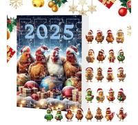 Calendrier de l'Avent - Décoration de Noël - 2D - En acrylique - Avec pendentif animal - Compte à rebours 2025 - 24 jours - Adorable chick magique pour voiture d'arbre - Rétroviseur de recul - Porte