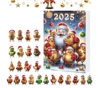 Calendrier de l'Avent - Décoration de Noël - 2D - En acrylique - Avec pendentif animal - Compte à rebours 2025 - 24 jours - Adorable chick magique pour voiture d'arbre - Rétroviseur de recul - Porte