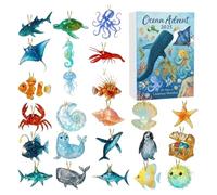 Calendrier de l'Avent décoration de Noël - Animaux marins 24 jours en acrylique | Calendrier éducatif de compte à rebours pour , famille, apprentissage, jeu, filles, adolescentes, cadeau