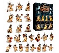 Calendrier de l'Avent d'Halloween 24 jours Compte à rebours jusqu'à Halloween 2D en acrylique mignon fantôme ornements pour arbre porte-clés breloques décoration d'intérieur cadeau pour enfants