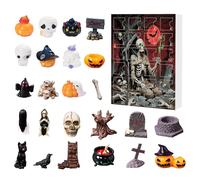 Calendrier de l'Avent d'Halloween 24 pièces, mini figurines avec crânes, corbeaux et pierres tombales | Décorations de village d'horreur en résine pour cadeaux de fête et collections (C)
