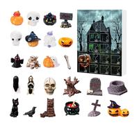 Calendrier de l'Avent d'Halloween 24 pièces, mini figurines avec crânes, corbeaux et pierres tombales | Ornements de village d'horreur en résine pour cadeaux de fête et collections (D)