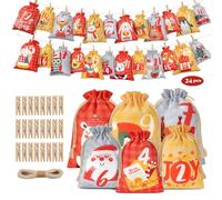 Calendrier de l'avent DIY,2024 Pochon Calendrier de l'avent Tissus a Remplir,24 sac calendrier de l'avent Réutilisable,Enfant Pochon Pochette Calendrier de l'Avent Cadeau Decoration Noel