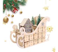 Calendrier de l'Avent en Bois 2025 à Remplir - Château Magique avec Éclairage LED et Carillon Musical - Décoration de Noël Réutilisable avec 24 Cases - Idée Cadeau pour Adulte (2-Blanc)