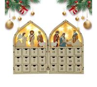 Calendrier de l'Avent en Bois à Tiroirs coffret de la Nativité de Jésus à | calendrier de Noël en bois avec lumière LED pour étagère chambre bébé fête d'hiver vitrine maison intérieur