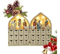 Calendrier de l'Avent en Bois à Tiroirs coffret de la Nativité de Jésus à | Calendrier de Noël en Bois avec Lumière LED pour Chevet Bibliothèque Chambre d'Enfant Fête