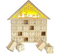 Calendrier de l'Avent en bois avec 24 tiroirs 10 x 3 x 12 Calendrier de l'avent de Noël LED Calendrier de l'Avent pour vous remplir les cadeaux de vacances à rebours (pas de batterie), calendrier de