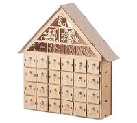 Calendrier de l'Avent en bois avec 24 tiroirs et lumières LED, calendrier de l'Avent Noël à remplir en forme maison village, compte à rebours Noël pour enfants et adul