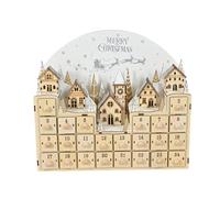 Calendrier de l'Avent en bois avec lumières LED - Boîte de calendrier de compte à rebours de Noël avec arbre et renne illuminés par LED - Décors de fête - Tiroirs de rangement