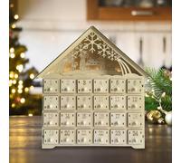 Calendrier de l'Avent en bois avec lumières LED et 24 tiroirs de rangement, scène de village en bois pré-éclairé, décoration de Noël pour enfants, décoration de Noël (B)
