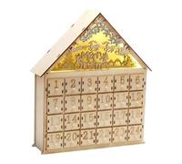 Calendrier de l'Avent en bois avec tiroir - 30 x 25,3 x 6 cm - Armoire de compte à rebours festive - Décoration de vacances rustique - Rechargeable - Décoration de Noël décorative pour le salon