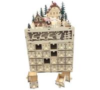Calendrier de l'Avent en bois, calendrier de l'Avent de vacances de Noël avec LED Couleur de rondins Calendrier de l'Avent en bois avec arbre de Noël et 24 tiroirs décorations de Noël pour adultes Ca