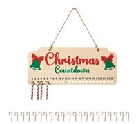 Calendrier de l'Avent en bois de 25 jours pour décoration de Noël | Panneau de compte à rebours de festival avec breloque en forme de canne à bonbons, calendrier de compte à rebours de Noël