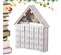 Calendrier de l'Avent en bois de Noël, Calendrier de l'Avent de Noël blanc avec 24 tiroirs et lumières LED, Ornement de table, décoration de compte à rebours de Noël