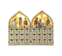 Calendrier de l'Avent en Bois de Noël coffret de la Nativité de Jésus à 24 | Calendrier de Compte à Rebours avec Lumière LED pour Maison et Intérieur Chambre à Coucher Chevet Bibliothèque