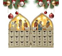 Calendrier de l'Avent en Bois de Noël coffret de la Nativité de Jésus à 24 | Calendrier de Noël avec Crèche et Lumière LED Pour Chambre, Table de Chevet, Étagère, Nursery, Vitrine, Fête