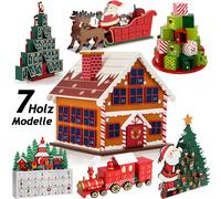 Spielwerk® Calendrier de l'Avent en bois réutilisable 'Traîneau du Père Noël' 24 tiroirs à remplir individuel Déco Noël intérieur Idée Cadeau