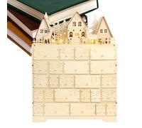 Calendrier de l'Avent en bois - Tiroir rechargeable 35 x 10,5 x 40 cm, décoration avec LED, ornement de Noël pour compte à rebours avec charme festif | Présentoir de Noël pour famigl