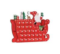 Calendrier de l'Avent en bois traineau - 24 tiroirs - décoration de Noël - blanc rouge